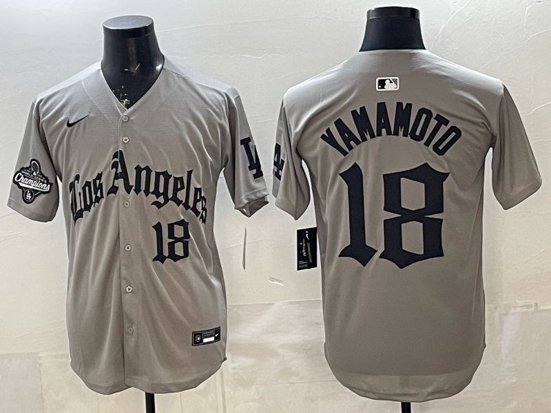 Men 2026 Los Angeles Dodgers #18 Yamamoto Grey Five generations Nike MLB Jersey style 006->los angeles dodgers->MLB Jersey